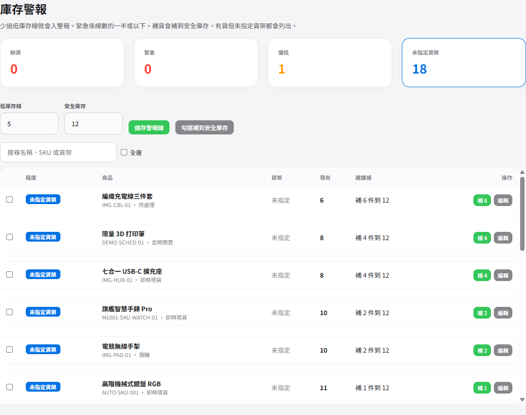 未指定貨架